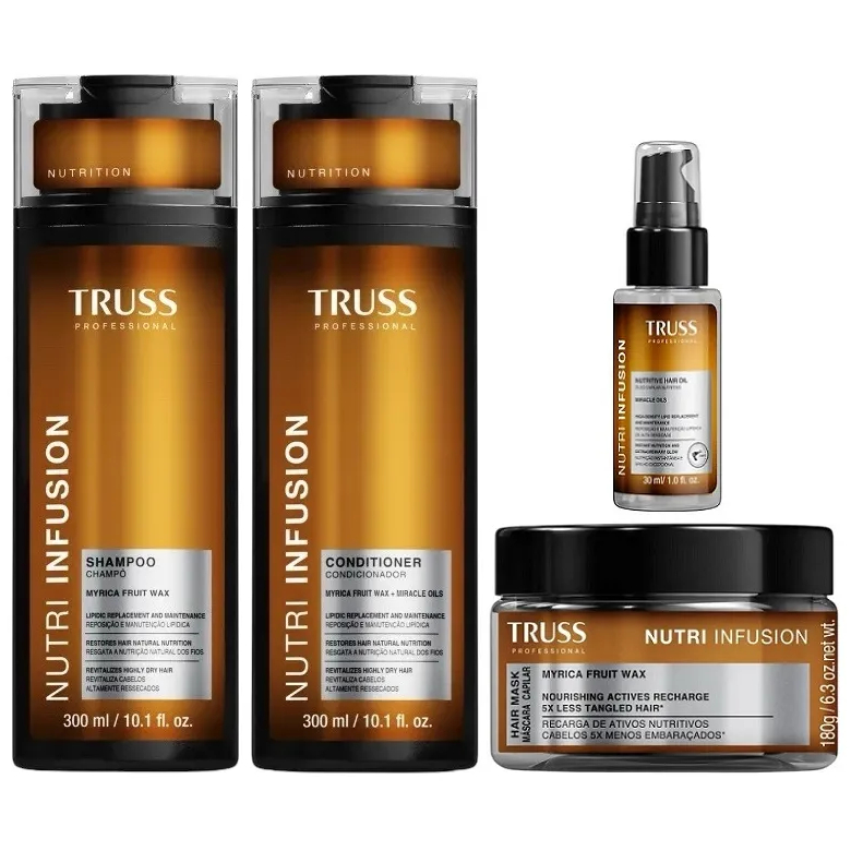 Kit Nutrição e Elasticidade Truss Nutri Infusion Shampoo, Condicionador 300ml, Mask 180g e Óleo 30ml