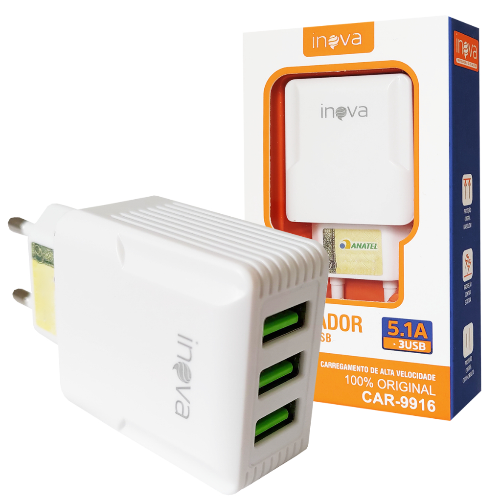 Carregador Celular 3 Entradas USB Fonte Tomada 5.1A Turbo Rápida - Mobile & Gadgets