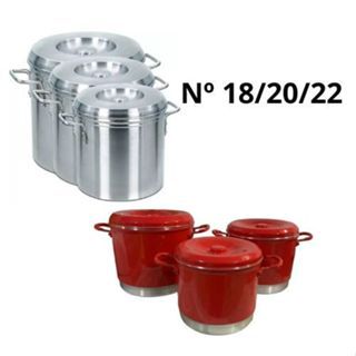 Jogo Kit Caldeirão Hotel Aluminio Polido Reforçado 3 Peças Caldos Feijoada 18 - 20 - 22