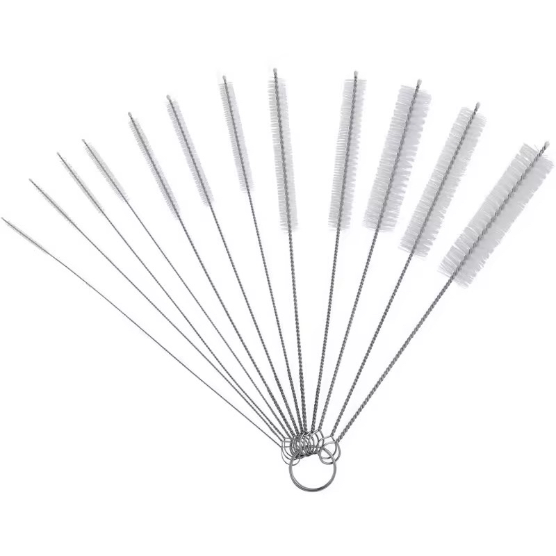 Kit 10 Escovinhas Limpeza De Canudo Aço Nylon Grandes Media Pequena Vareta