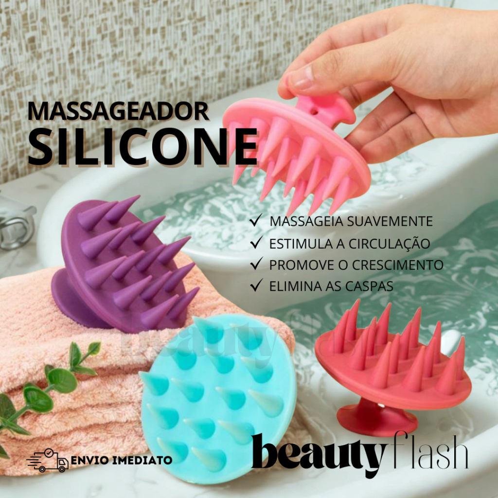 Escova Massageadora Capilar de Silicone Beauty Flash Massageador Couro Cabeludo Banho Cabelo Shampoo em Oferta na Shopee
