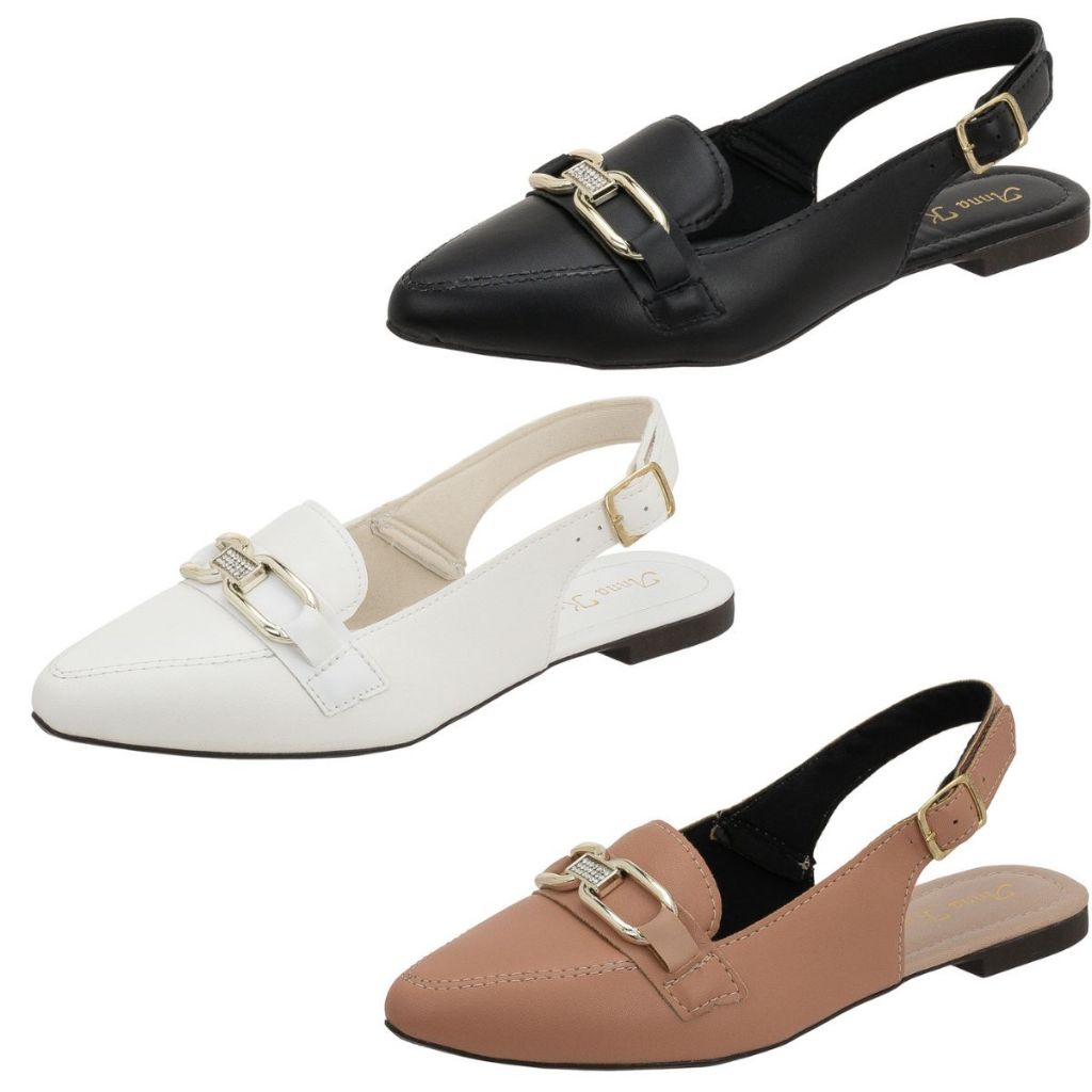 Sapatilha Feminina Bico Fino Confortavel Slingback 009 em Oferta na Shopee