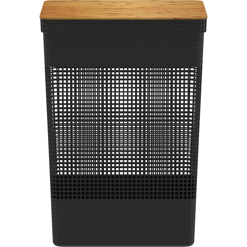 Cesto De Roupas Grid Com Tampa De Bambu 49 Litros - Preto OU - Home & Living