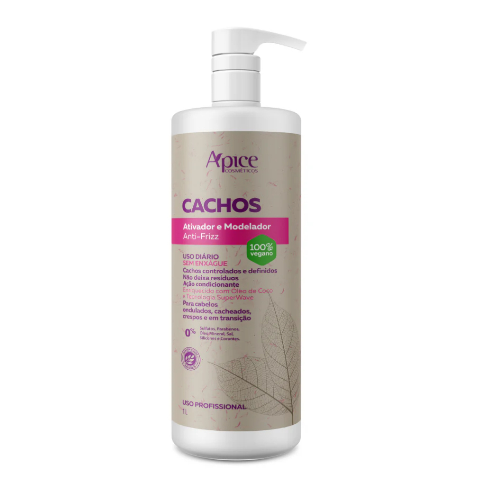 Apice Apse Ativador e Modelador Anti-Frizz Cachos 1000ml No Poo Low Poo Vegano