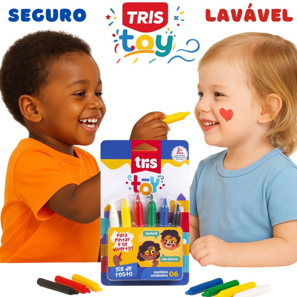 Giz de Rosto Tris – 6 Cores Vibrantes para Crianças a Partir de 2 Anos em Oferta na Shopee