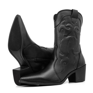 Bota Feminina Texana Country Bico Fino Bordada Rodeio Preto confortável calce fácil promoção botina