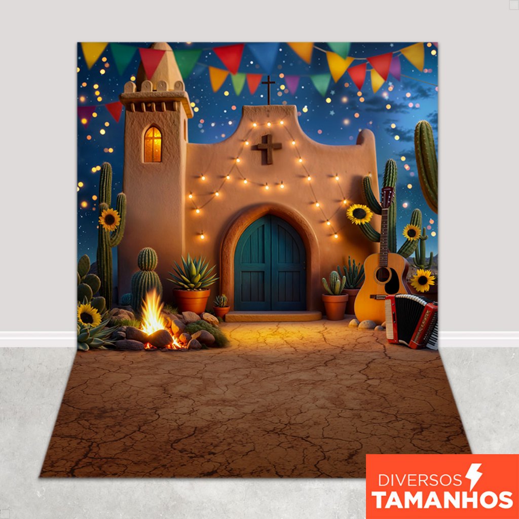 Painel Fundo Fotográfico Festa Junina Cenário Igrejinha Cordel Painel Tecido Sublimado - FJN-186 em Oferta na Shopee