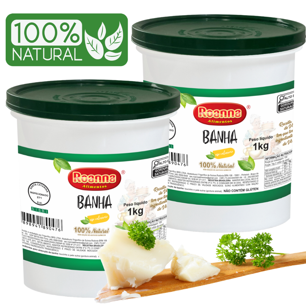 Banha de Porco Gordura Suína KIT 2 Kg - Roanna Alimentos