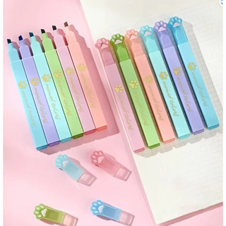 6 CORES Marca Texto quadrado de Patinha de Gato Tons Pastéis (MONET COLORS) / Papelaria Fofa/Escrita/MarcaTexto