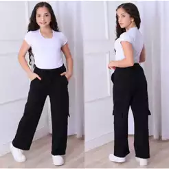 calça cargo juvenil tecido malha crepe calça feminina infantil calça wide leg juvenil cargo calça flare menina