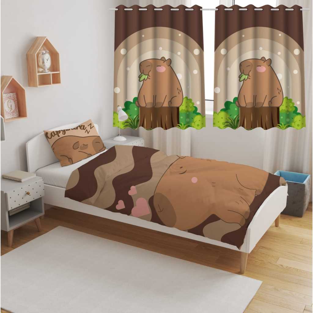 Kit Jogo Quarto Infantil Cortina Jogo Lençol Colcha Solteiro 3 Peças  Casa Decoração Da Capivara em Oferta na Shopee
