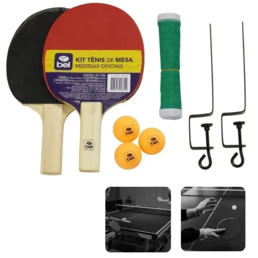 Kit Completo Jogo Ping Pong Tênis Mesa Com 2 Raquetes E 3 Bolinhas Rede Suporte Dupla Face