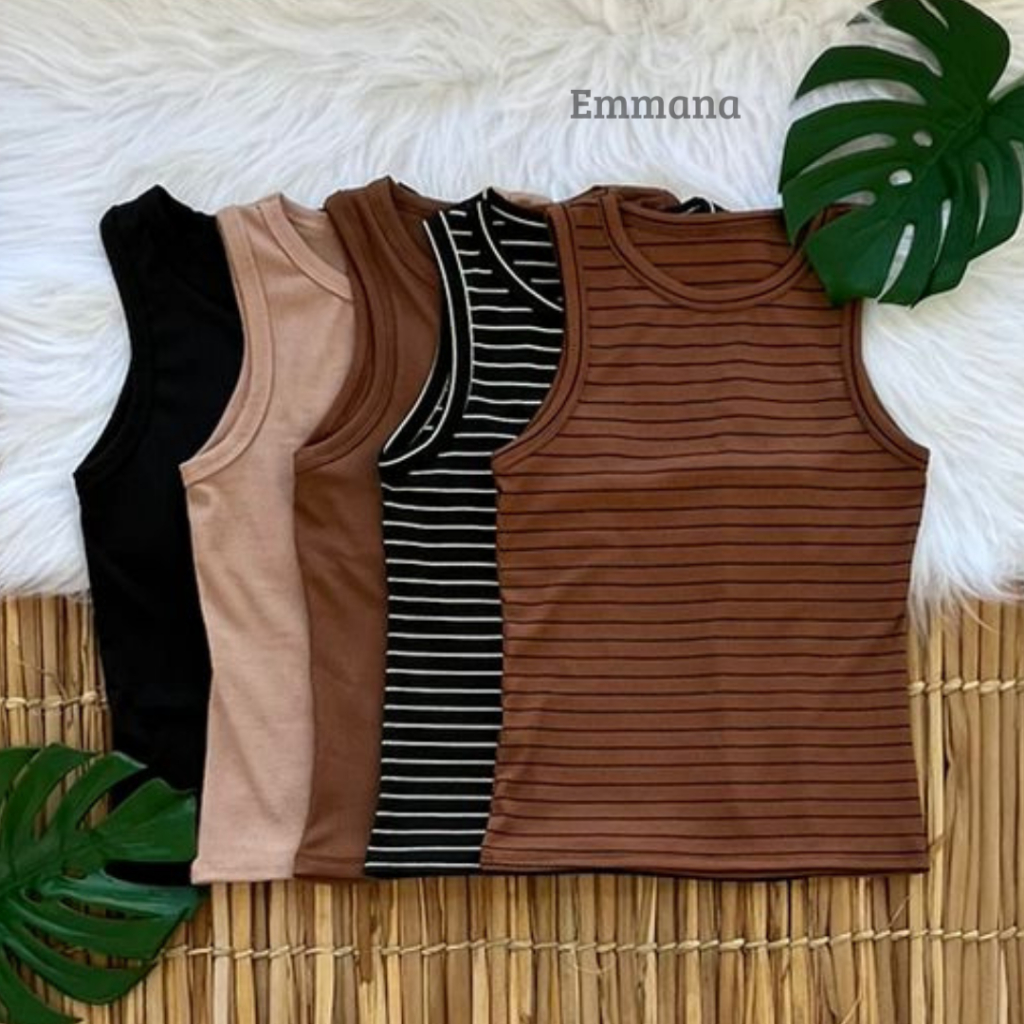 Kit 5 Regata Canelada Feminina LIsa/Listrada Blusa Básica Camiseta Casual