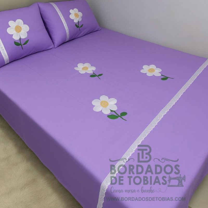 Jogo Bordado Casal com Fronhas em Oxford Jogo de Lençol Bordado Colcha sem Babado