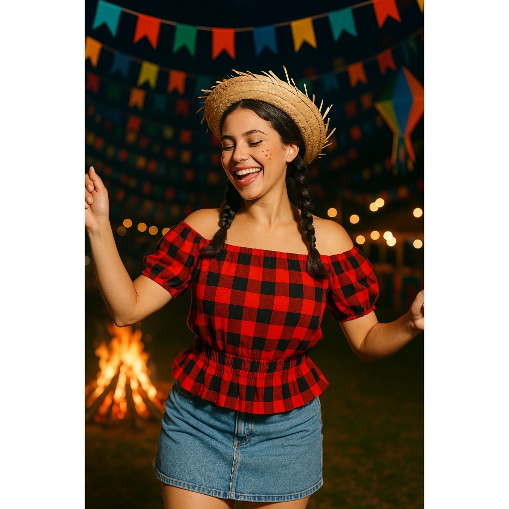 Blusa Flanelada Festa Junina Blusa Ciganinha Xadrez Cropped Blusinha
