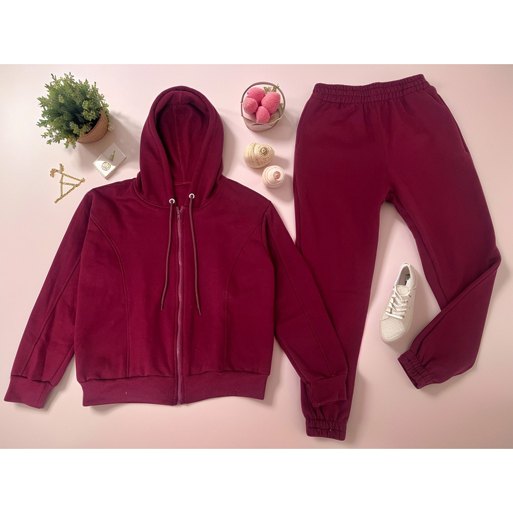 Conjunto Moletom Blusa Canguru Capuz Feminino com Zíper  e Calça Moletom Feminino