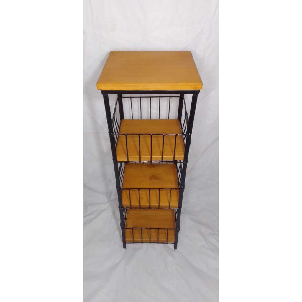 Fruteira De Ferro E Madeira De Chão 3 Andares Suporte Filtro marela em Oferta na Shopee