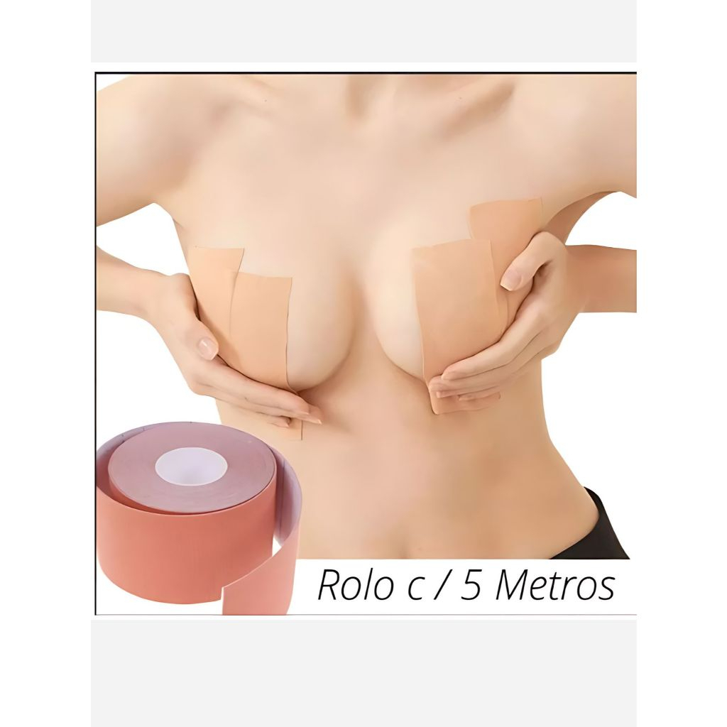Sutiã Adesivo Boob Tape Levanta Seio Fita Invisível peito Rolo 5 Metros Resistente a Água e Suor