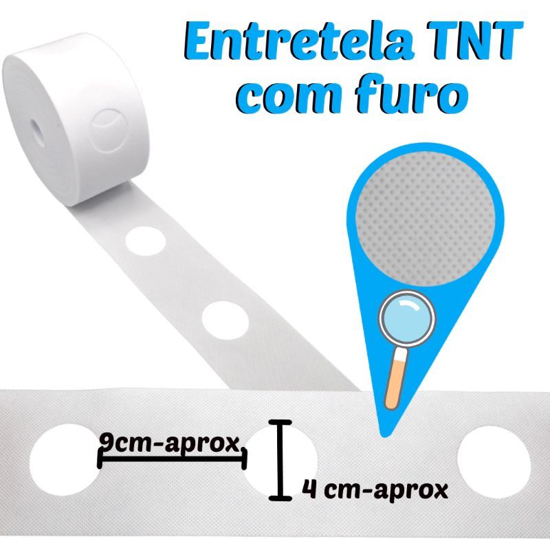 Entretela TNT Branca Rolo 50 Metros Furada 150 Gramas 08 cm Kit Ilhós Cortinas Argola