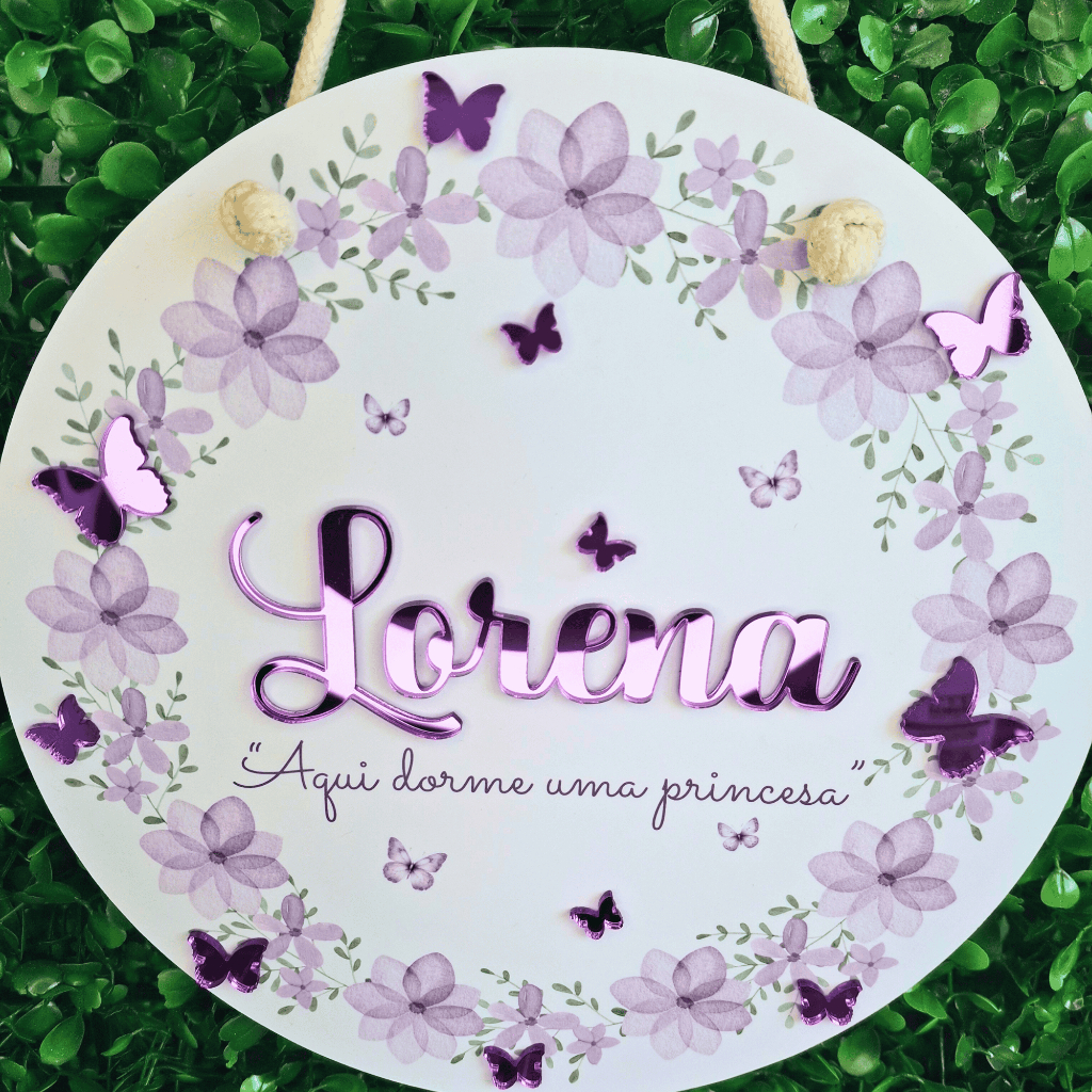 Enfeite Porta Maternidade Placa Guirlanda Jardim Floral Flores Lilás em Oferta na Shopee