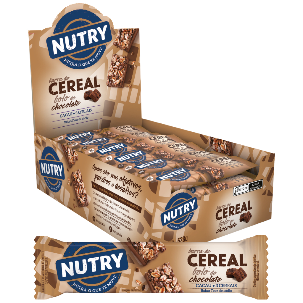 Barra De Cereal Nutry Bolo de Chocolate Cx 24 Unidades 528g - Nutrimental em Oferta na Shopee