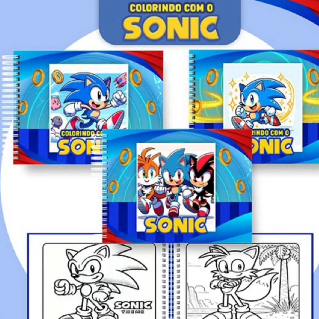 Livro de Colorir Sonic 45 Folhas Capa dura infantil desenhos personagens