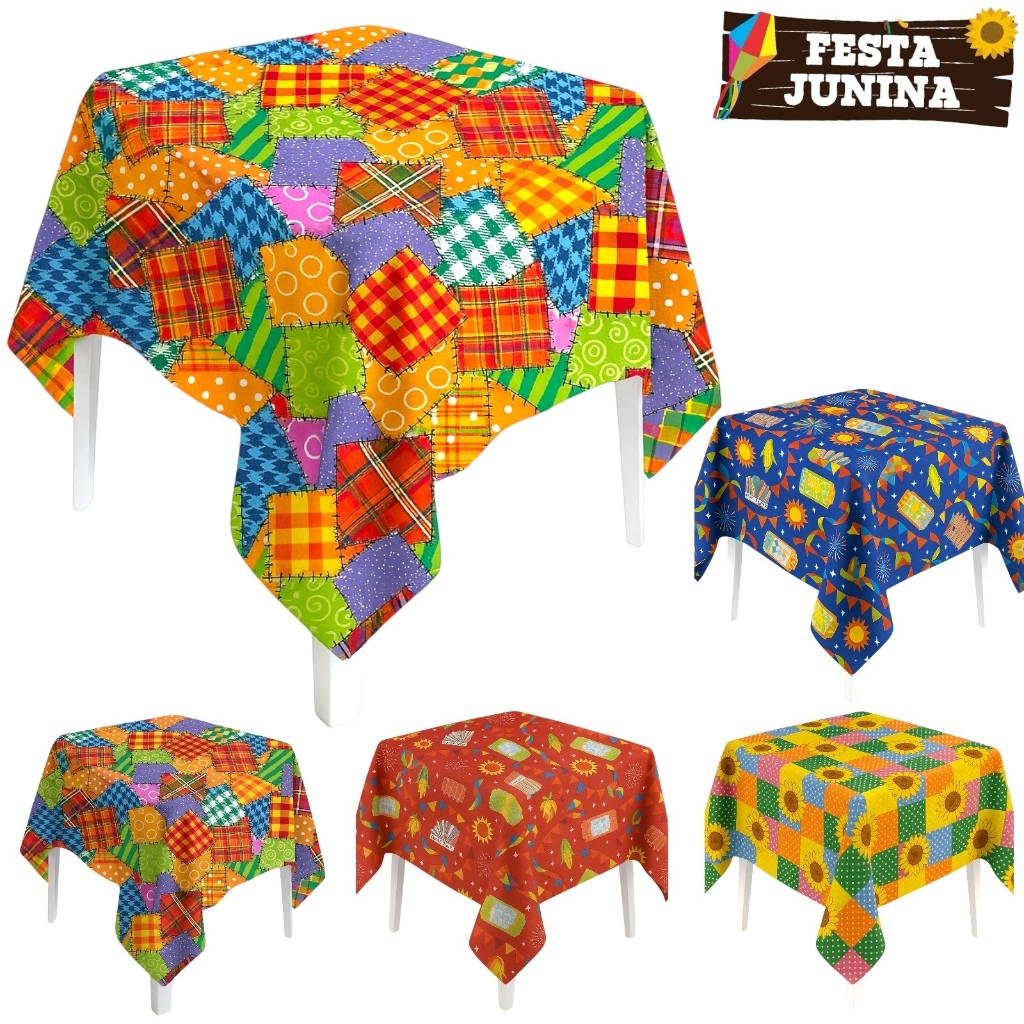 Kit Toalha de mesa TNT Convidado Estampado Festa Junina 70x70