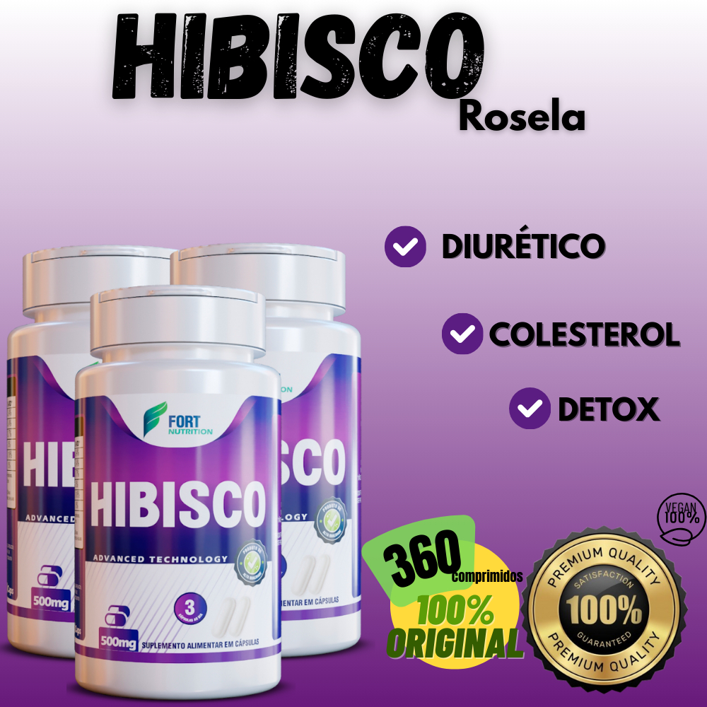 Suplemento Premium Extrato Flor de Hibisco Rosela Natural 120caps 500mg Antioxidante Detox