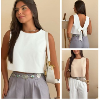 BLUSA CROPEDD FEMENINA ELEGANTE DUNA COM COSTA ABERTA CON LAÇO NA COSTA FES5AS NATAL E FIM DO ANO em Oferta na Shopee