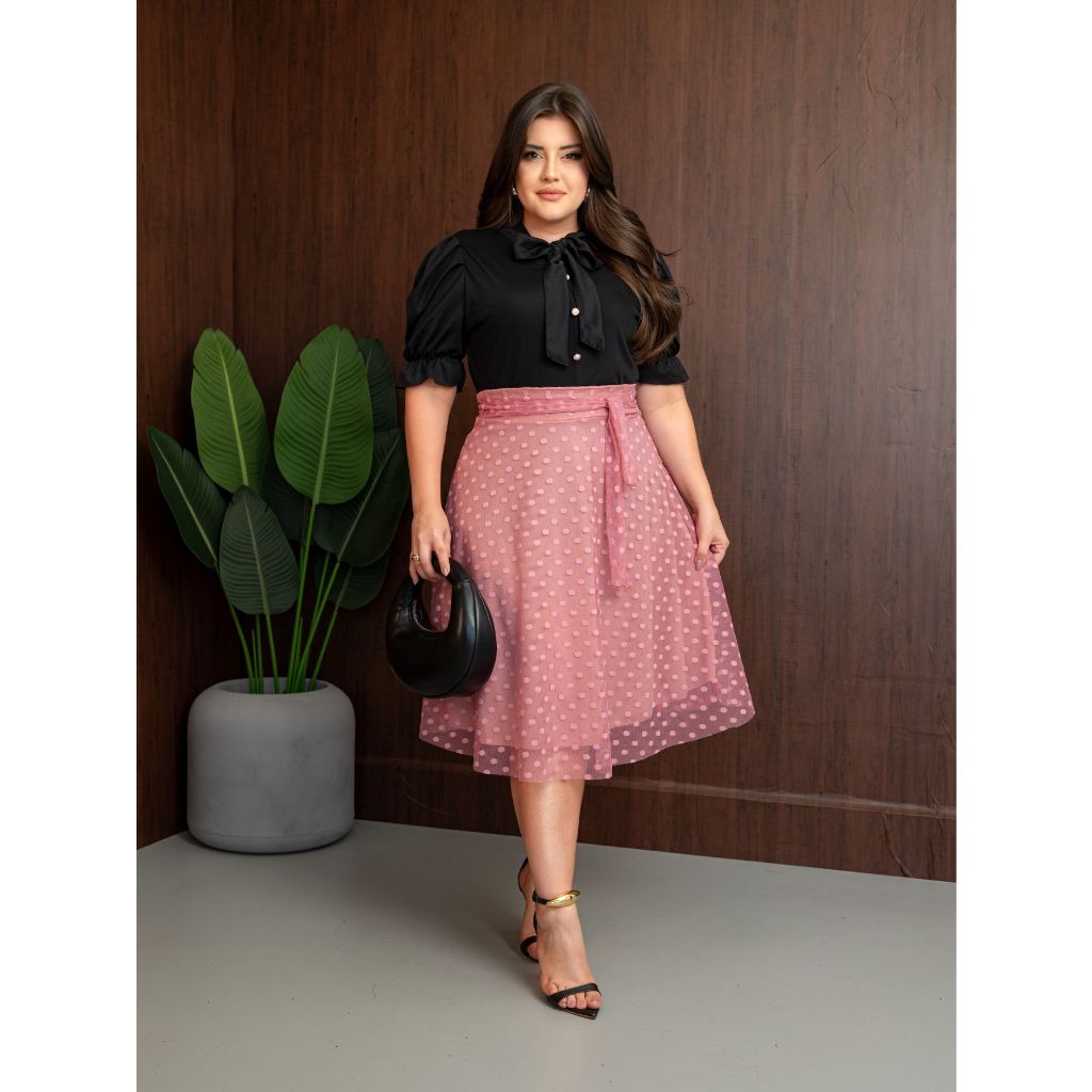 SAIA MIDI EM TULE FORRADO MODA FEMENINO E EVANGELICO