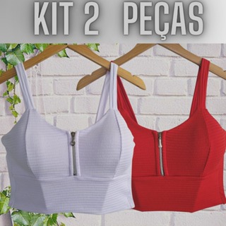 Kit 2 Blusa Cropped Feminino Top Zíper Estilo Corselet Com bojo em Oferta na Shopee
