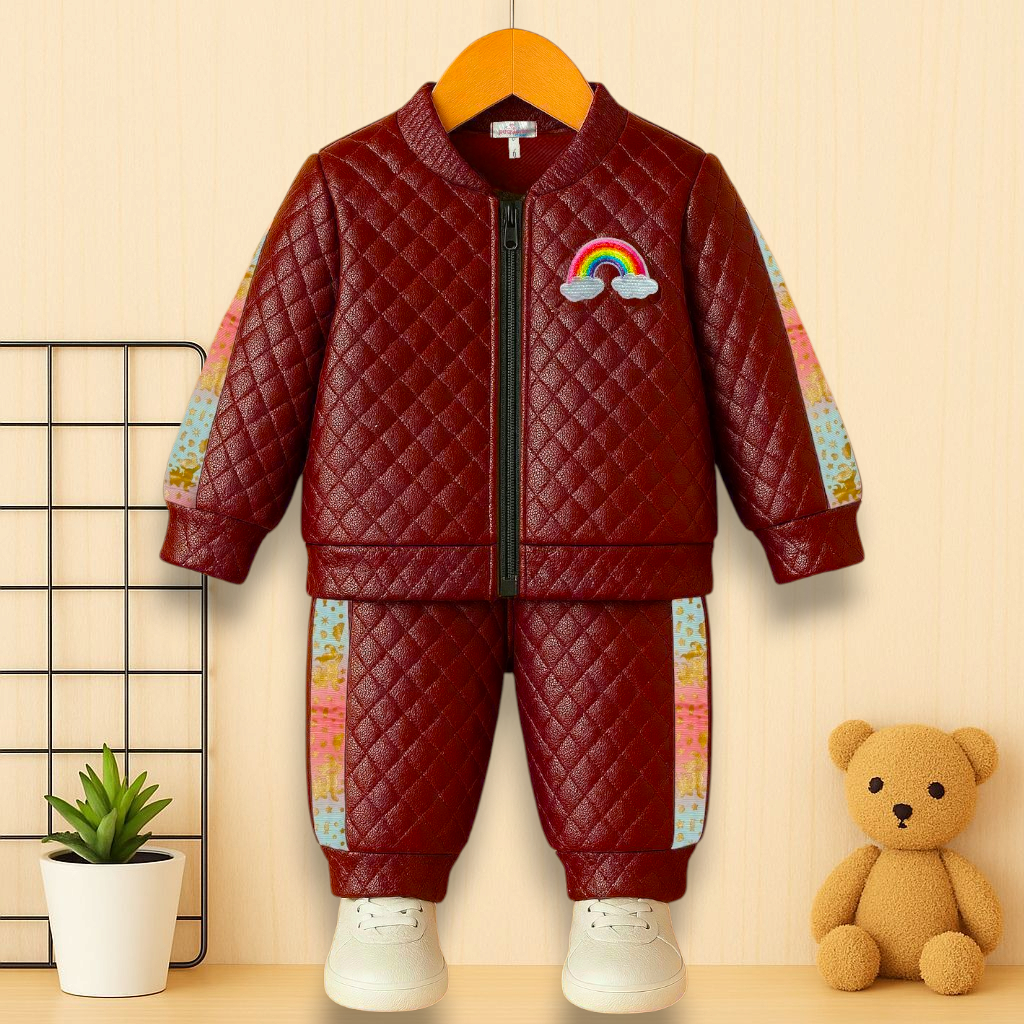 Conjunto de Frio Infantil Menina Jaqueta Bomber Corta Vento e Térmica Moletom Foil 3d Couro 6 anos