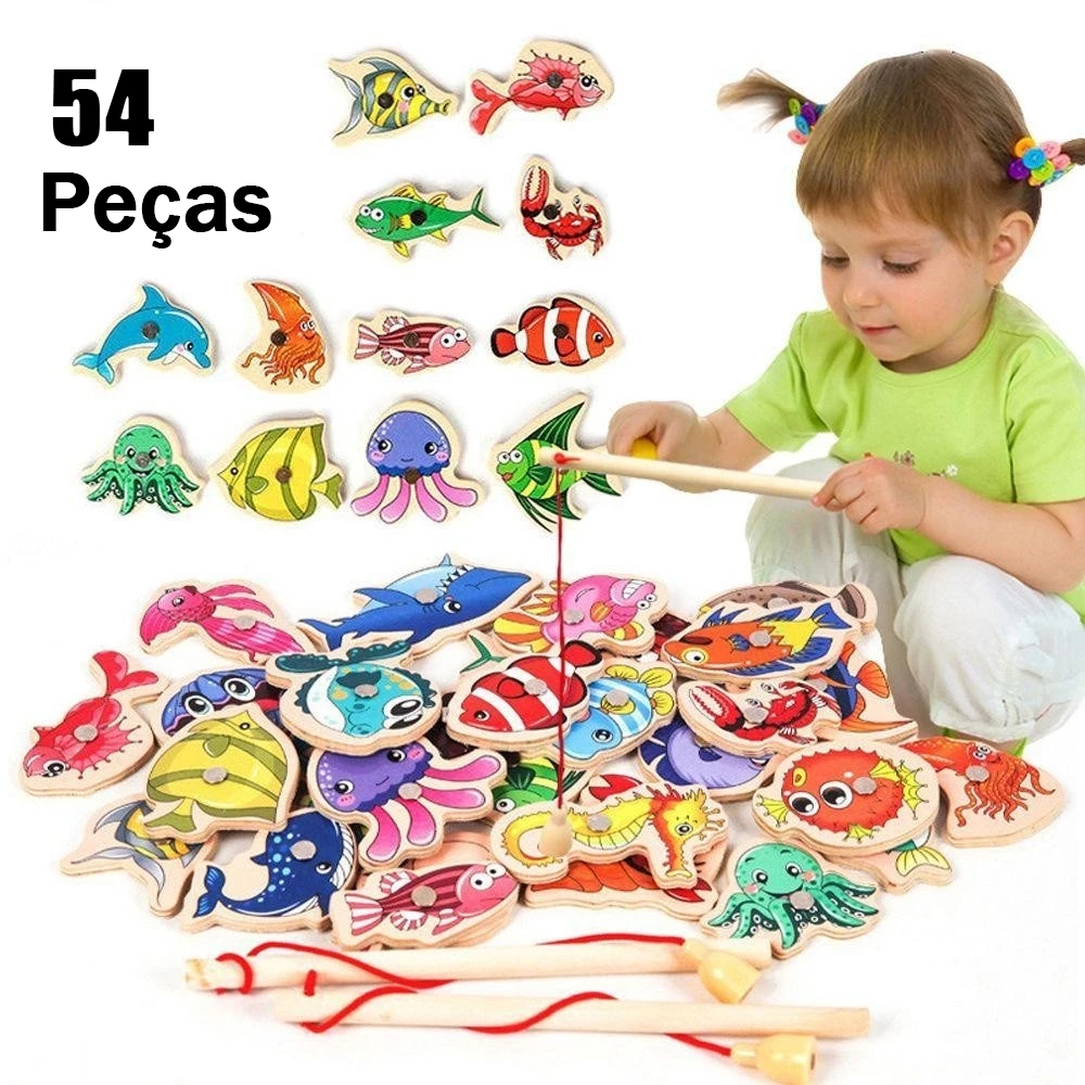 54/33PCs Pescaria magnética infantil Brinquedo pescaria de madeira  Jogo montessori Intera...