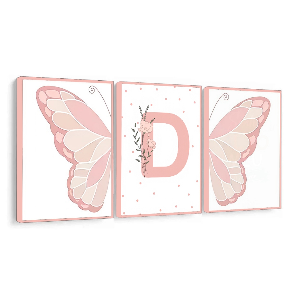 Kit Quadro Decorativo Personalizado Rosa Rose Borboleta Moderno Quarto Infantil Letras Delicado 3 Pç em Oferta na Shopee