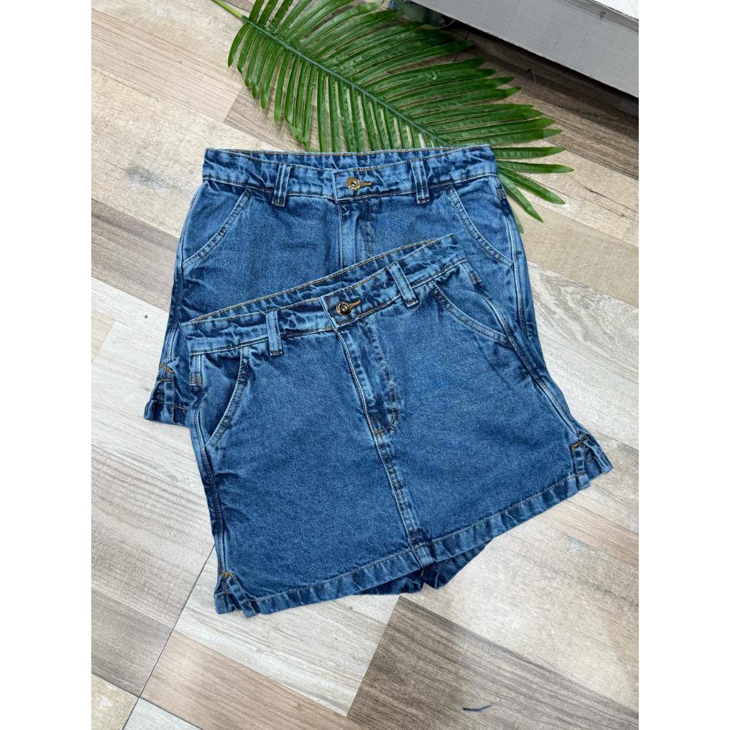 Short Saia Jeans Feminina Lavagem Escuro