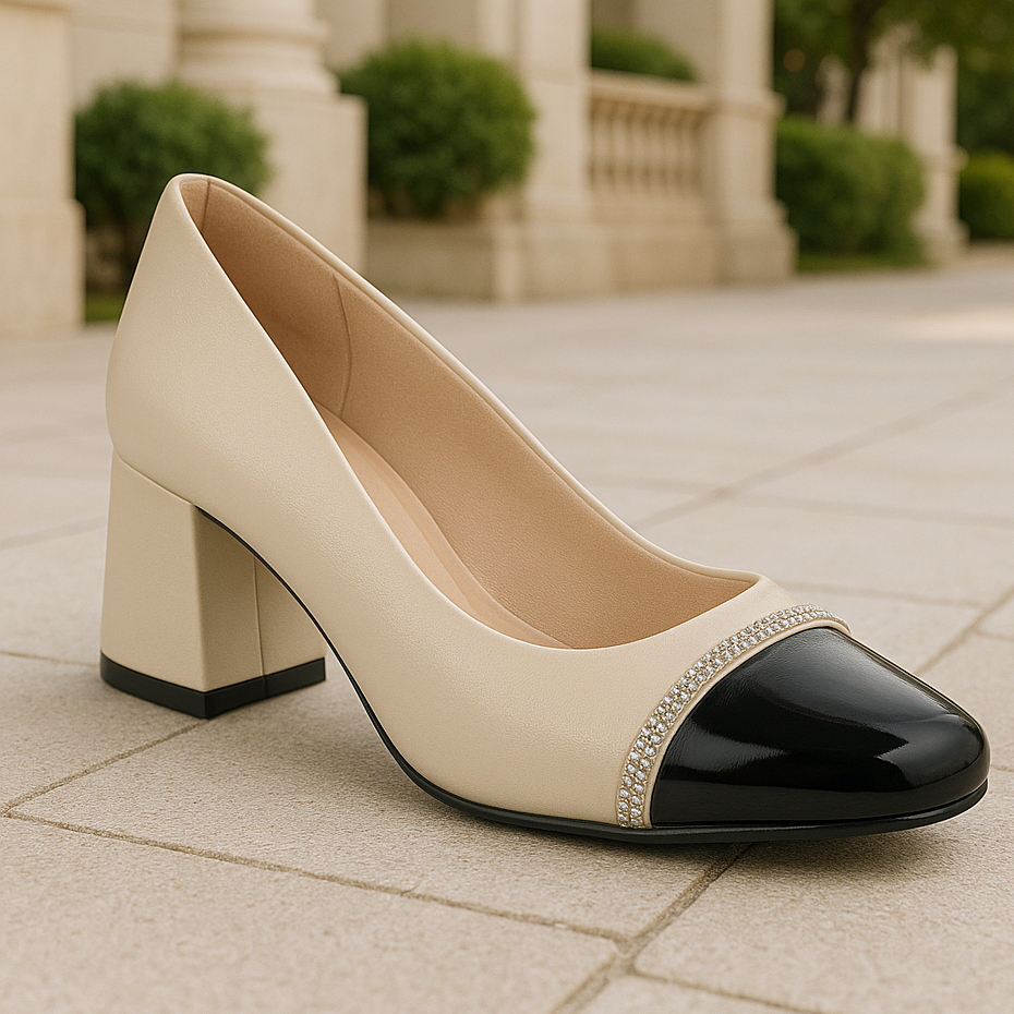 Scarpin Sapato Boneca Stessy Salto Grosso Bico Quadrado Strass Elegante Confortável Dias Das Mães