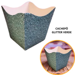 10~60 KIT CACHEPÔ FESTA IMITAÇÃO GLITTER VERDE 9X9X7CM VAZO DECORAÇÃO 2.71 (CHOCO)