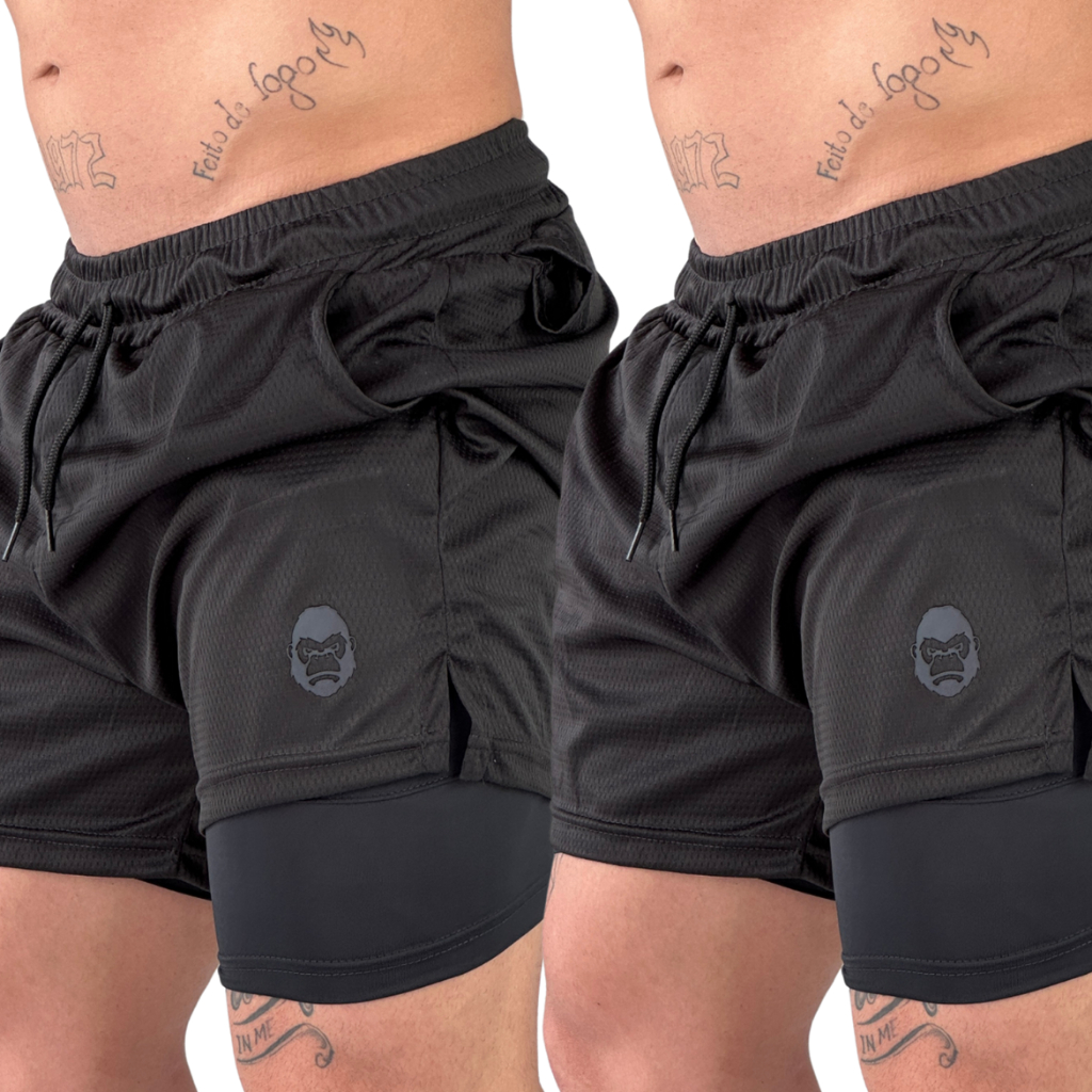 Kit com 2 Bermudas Kong 2 em 1 para Academia