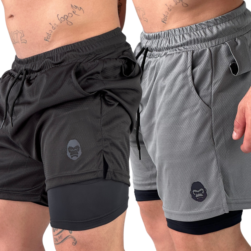 Kit 2 Shorts Kong Bermuda 2 em 1 Para Academia
