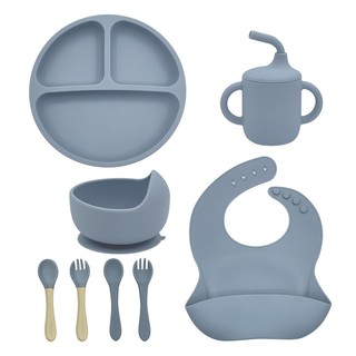 Kit Talheres bebê silicone 4/6/8 Peças Talheres Infantil Com Ventosa Canudo Colher Babador Garfo