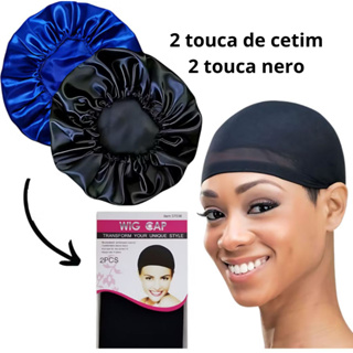 Kit 2 touca nero e 2 touca de cetim - para noite - anti frizz - alisar cabelo - CORES SORTIDAS em Oferta na Shopee