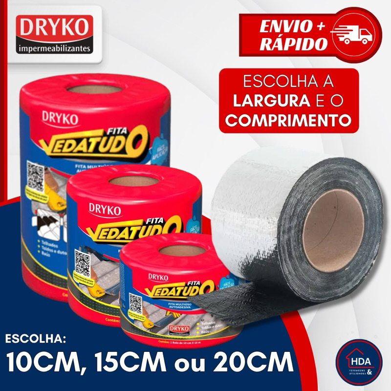 Fita Aluminio Vedação Vazamentos Veda Tudo Trincas Laje Telhado Telhas 10cm 15cm ou 20cm Dryco POR METRO