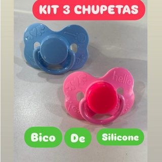 KIT 3 CHUPETAS BORBOLETA BICO SILICONE ORTO OU REDONDO FASE 2 pepeta em Oferta na Shopee