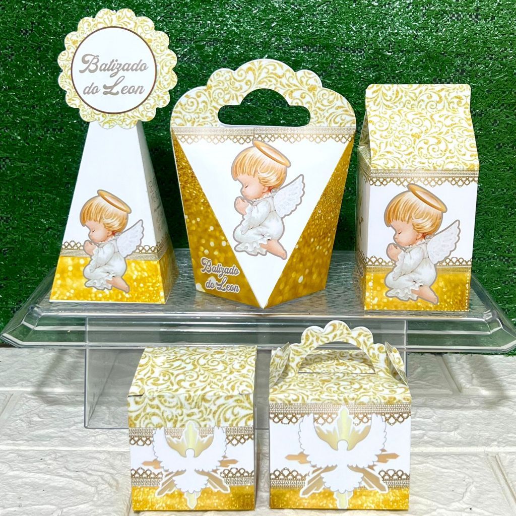 Kit Festa Personalizada BATIZADO ANJINHO - Caixinhas Personalizadas - Aniversário - Lembrancinhas (PAPEL FOTOGRÁFICO 180