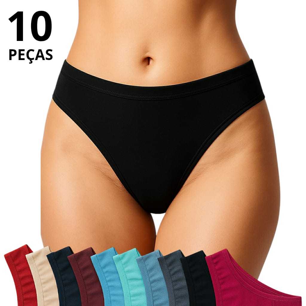Kit 10 Calcinhas Vies Algodao Lisa Conforto frete grátis barata promoção Cores sortidas Confortaveis em Oferta na Shopee
