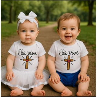 Body De Bebê Temático Ele Vive Jesus Vive Bori Body Bory, Bodi Cristão Gospel Batizado, Apresentação na Igreja em Oferta na Shopee