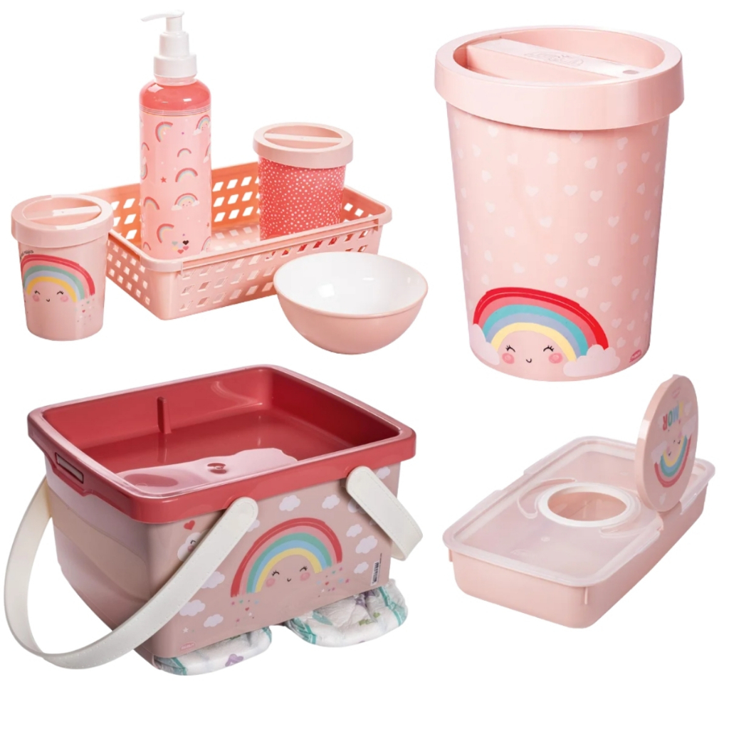 KIT TROCADOR BEBÊ PLASÚTIL LIXEIRA ORGANIZADOR FRALDAS KIT HIGIENE FARMACINHA PORTA LENÇO UMIDECIDO em Oferta na Shopee