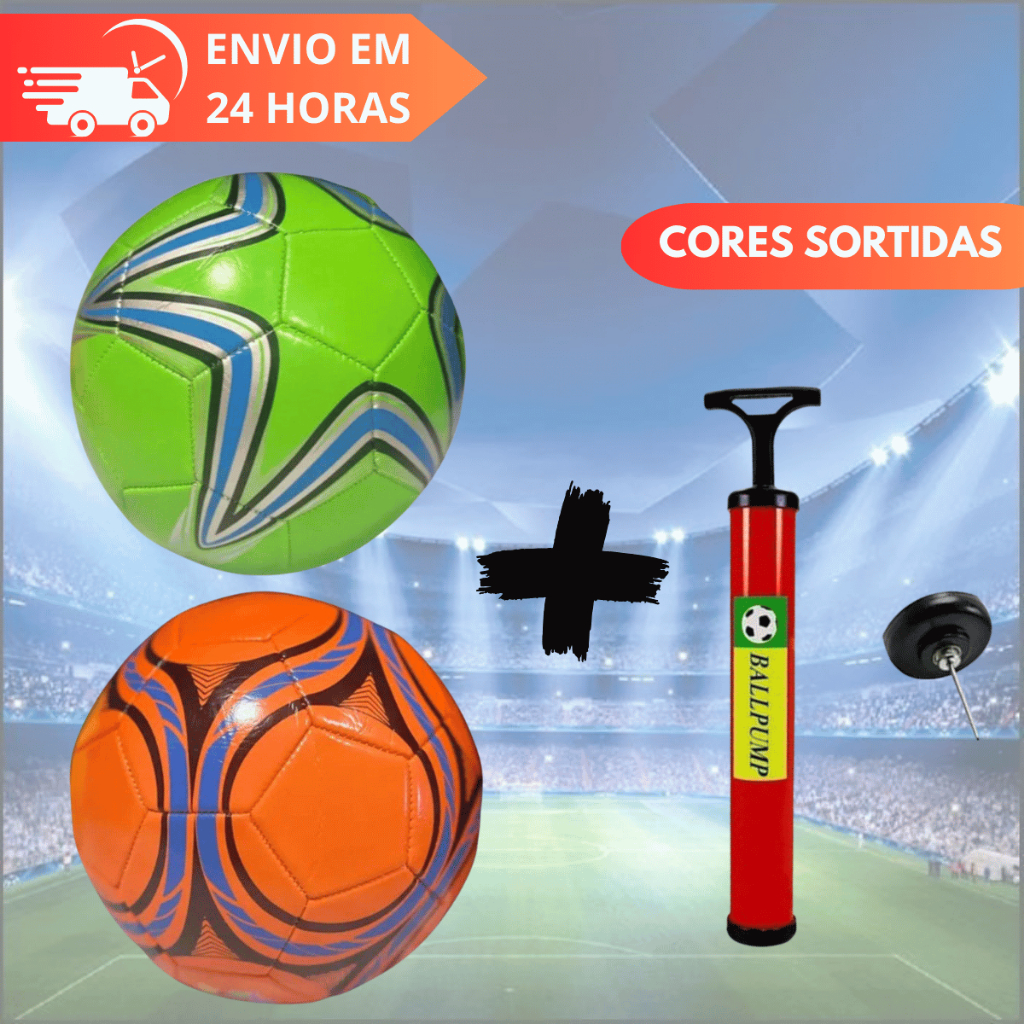 Kit 2 Bolas De Futebol Tam. 5 Oficial Costurada Com Bomba de encher manual Campo Society Sintético
