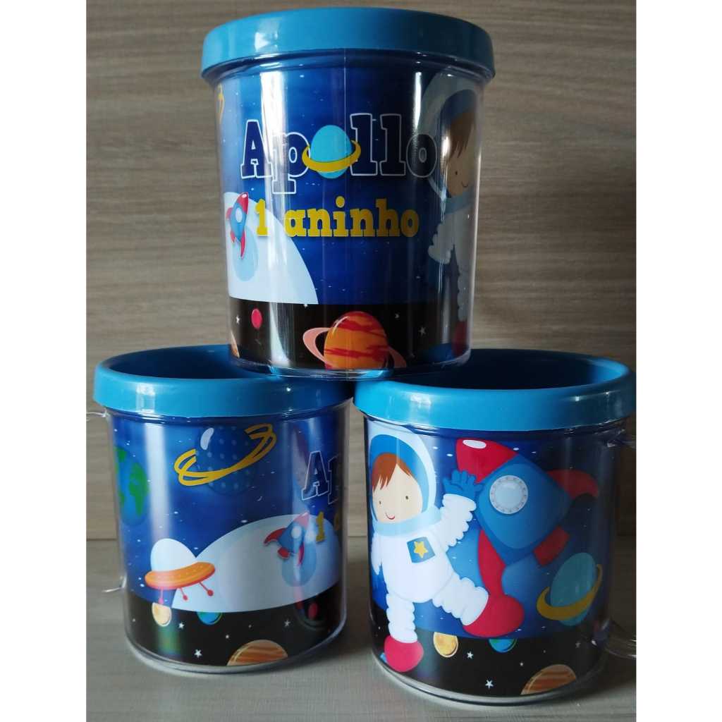 10 canecas acrílicas personalizadas para festa infantil, lembrancinhas. Astronauta