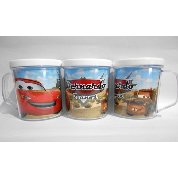 10 canecas acrílicas personalizadas para festa infantil, lembrancinhas. Carros